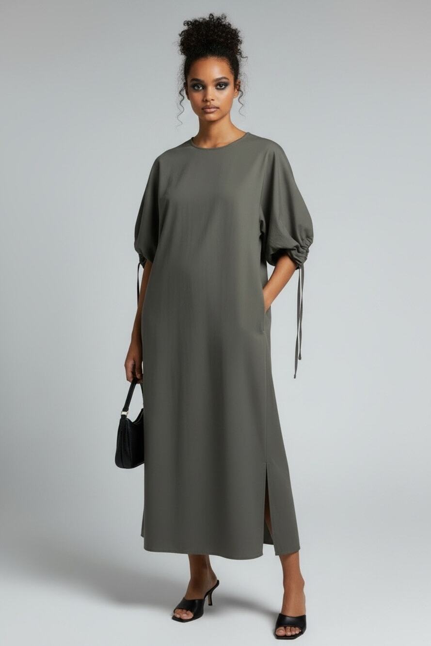 Womens BOWEN Minimalist Long Maxi Shirt Dress Green Korean Fashion Medium Cotton